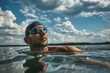 © Ева Поликарпова - A person swimming in calm waters while wearing trendy sunglasses