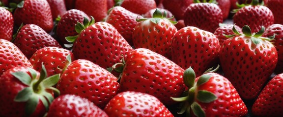 Canvas Print - Fresh strawberry fruits food background. Top view, flat lay