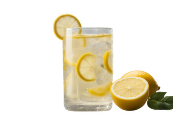 Wall Mural - Big glass of lemonade isolated on transparent background cutout Summer refreshing drink