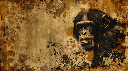 Sticker - vintage background, retro mural photo wallpaper of an ape