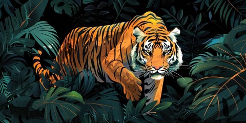 Wall Mural - Colorful Tiger in Vibrant Jungle