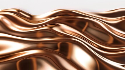 Wall Mural - rich bronze wave abstract pattern, metallic and reflective, isolated on a white backdrop
