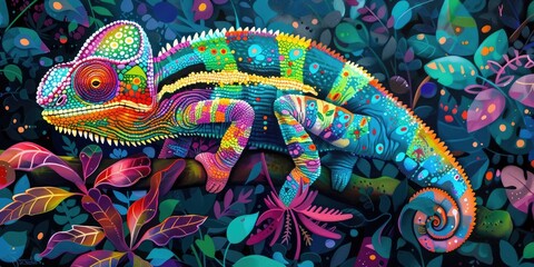 Wall Mural - Colorful Chameleon in Tropical Jungle
