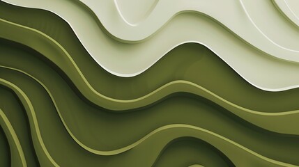 Wall Mural - Rich olive green wave abstract pattern, earthy and grounded, isolated on a white backdrop