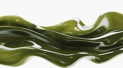 Wall Mural - Rich olive green wave abstract pattern, earthy and grounded, isolated on a white backdrop