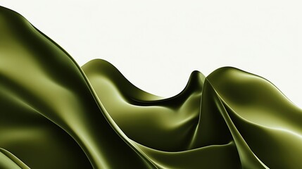 Wall Mural - rich olive green wave abstract pattern, earthy and grounded, isolated on a white backdrop