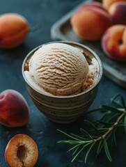 Canvas Print - A bowl of ice cream with a sprig of rosemary. Generative AI.