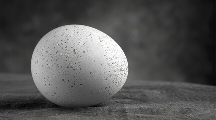 Canvas Print -   A white egg sits atop a table, adjacent to a black-and-white photograph of a monochrome background