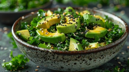 mockup of a superfood-themed banner featuring kelp salad with avocado and sesame seeds a deliciously nutritious option