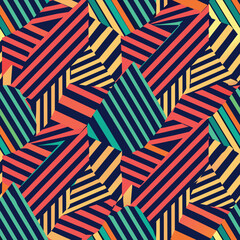 Wall Mural - Vibrant Geometric Abstract Pattern with Striped Shapes in Bold Colors