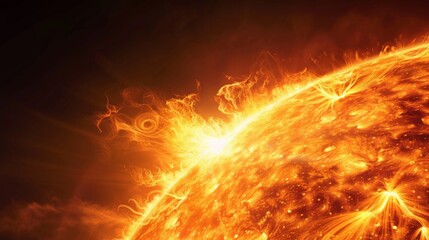 Poster - Close-up of an intense solar flare erupting from the sun's surface. Depiction of sun's magnetic activity and the potential impact of geomagnetic storms on Earth