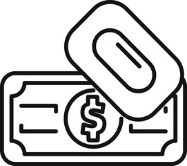 Poster - Concept of attaching a paperclip to a dollar bill using a simple, black and white line art style
