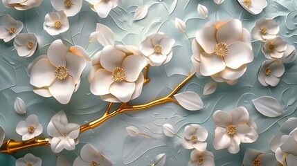 Wall Mural - Abstract art background, flowers, gold, and canvas paintings. Modern art, ink, alcohol can be used for wall decoration, wallpaper, murals, carpet. AI generated illustration
