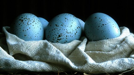 Wall Mural -   Blue eggs on hay & grass