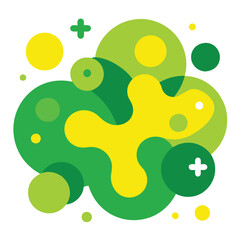 Wall Mural - Abstract Green and Yellow Organic Shapes Vector Illustration with Circles and Crosses