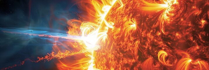 Poster - Close-up view of solar flare with magnetic storms erupting on the sun's surface. Showcasing the sun's powerful energy and geomagnetic effects