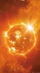 Poster - Vibrant solar flare with intense heat and magnetic storms erupting on the sun. Depicting the sun's powerful energy and space weather phenomena