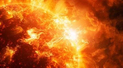 Poster - Vivid solar flare eruption with intense magnetic storms and plasma bursts on the sun. Showcasing the sun's dynamic energy and cosmic phenomena