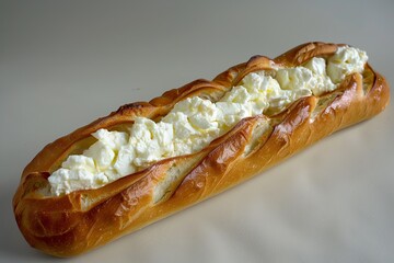 Wall Mural - Cream filled eclair on a white background, showcasing a delicious and indulgent pastry