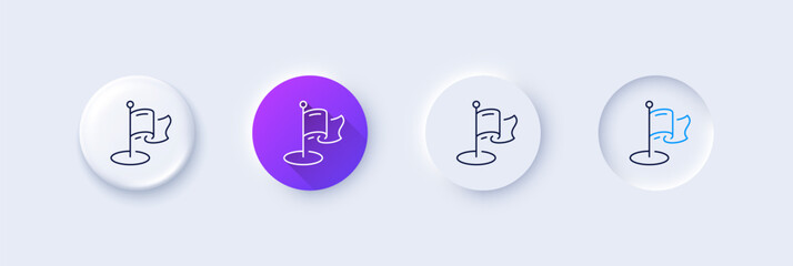 Poster - Milestone line icon. Neumorphic, Purple gradient, 3d pin buttons. Place pin sign. Flag pointer symbol. Line icons. Neumorphic buttons with outline signs. Vector