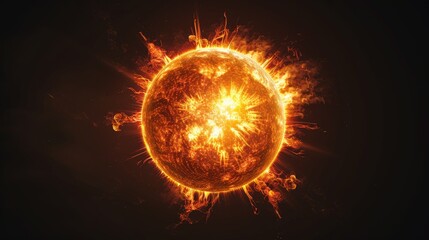 Poster - Fiery explosion on the sun's surface with intense solar flares and magnetic storms. Capturing the dynamic nature of sun's energy and cosmic phenomena