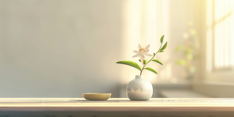 Minimalist Retreat: A clean and simple desk with a single flower in a vase, creating a zen-inspired workspace.