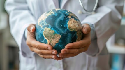 doctor hand holding globe, medical planet