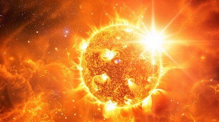 Poster - Intense solar flare with energy and light emanating from the sun. Depicting the powerful effects of solar activity on space weather