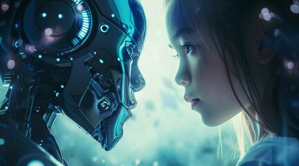 Poster - A girl and a robot are looking at each other