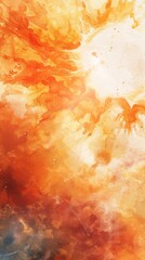 Poster - Abstract sunburst with splashes of red and yellow, symbolizing intense solar activity and heat. Captures the dynamic nature of the sun and its effects on space weather