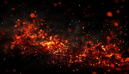 Wall Mural - Intense fire particles and embers on a misty background.