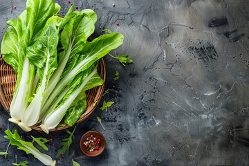 Sticker - Fresh healthy chicory salad with fruits and vitamins Top view on rustic table