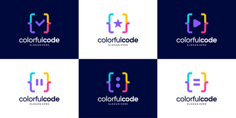 Sticker - Colorful of code logo and abstract icon elements collection.