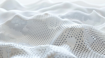 Poster - White perforated futuristic structure, abstract digital AI mind, data surface texture background. Concept of technology, network, cyber future, landscape