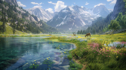 Wall Mural - A beautiful mountain landscape with a river