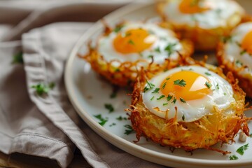 Sticker - Hash brown nests with eggs on a plate