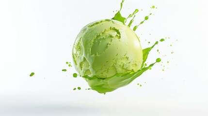 green ice cream scoop on white background