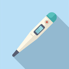 Poster - Digital thermometer with blue and white background, flat design icon, measuring temperature in celsius and fahrenheit