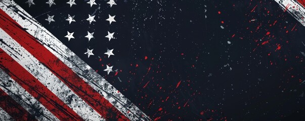 Poster - dark blue background with red and white stripes of the american flag, creating an american theme for