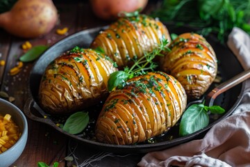 Poster - Newly baked Hasselback potatoes with seasonings