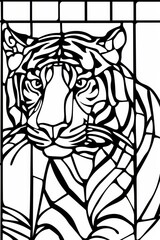 Wall Mural - Tiger in simple stained glass line art, generated with AI