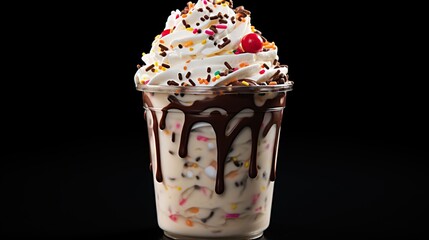 Wall Mural - A polished mockup of a gourmet milkshake with whipped cream and sprinkles, placed on a white background  