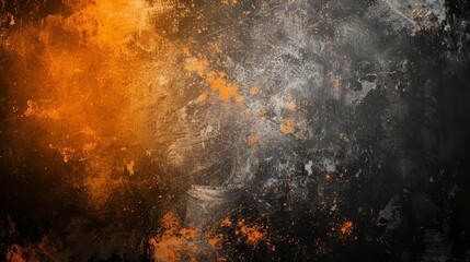 Wall Mural - grungy black and orange gradient background with grainy noise texture and bright glow