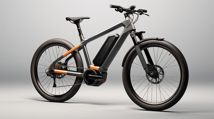 Poster - A realistic mockup of a solar-powered electric bicycle with integrated navigation system and smart lock, displayed on a white background 