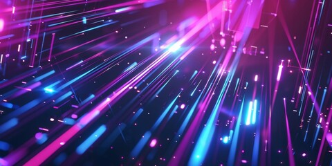 Poster - Abstract Futuristic Technology Background With Neon Light Streaks