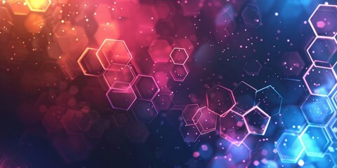 Poster - Abstract Holographic Hexagon Background With Red, Orange, and Blue Hues