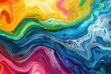 Sticker - Abstract marbled acrylic paint ink painted waves painting texture colorful background banner