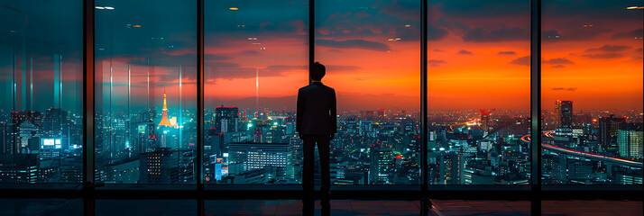 Japanese business man a modern Tokyo office building