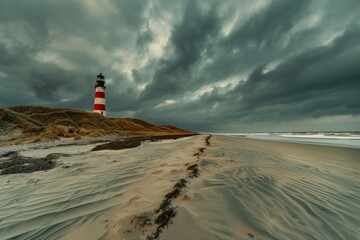 Wall Mural - Panoramic view of a lighthouse standing at the coast of Sylt, North Sea, Germany 