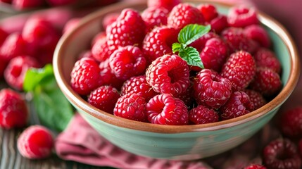Wall Mural - Tangy Raspberries in a Bowl Perfect for Fresh Eating